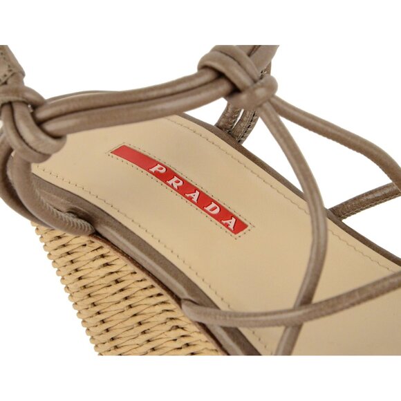 PRADA SHOES KNOTTED LEATHER WICKER WEDGE PLATFORM SANDALS sz 40 / 10 - Picture 3 of 13